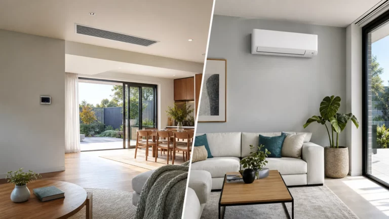 Ducted and wall-mounted air conditioning compared in two modern Melbourne living spaces
