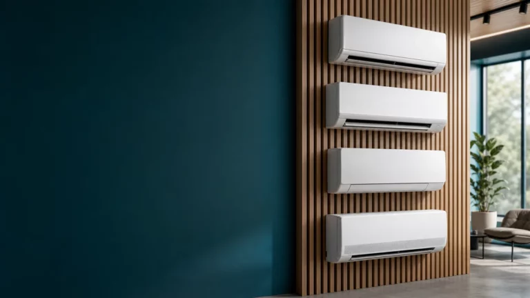 A comparison display of modern split-system air conditioners in an Australian showroom