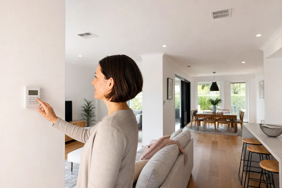 Homeowner adjusting Carrier ducted air conditioning zoning in a Melbourne home