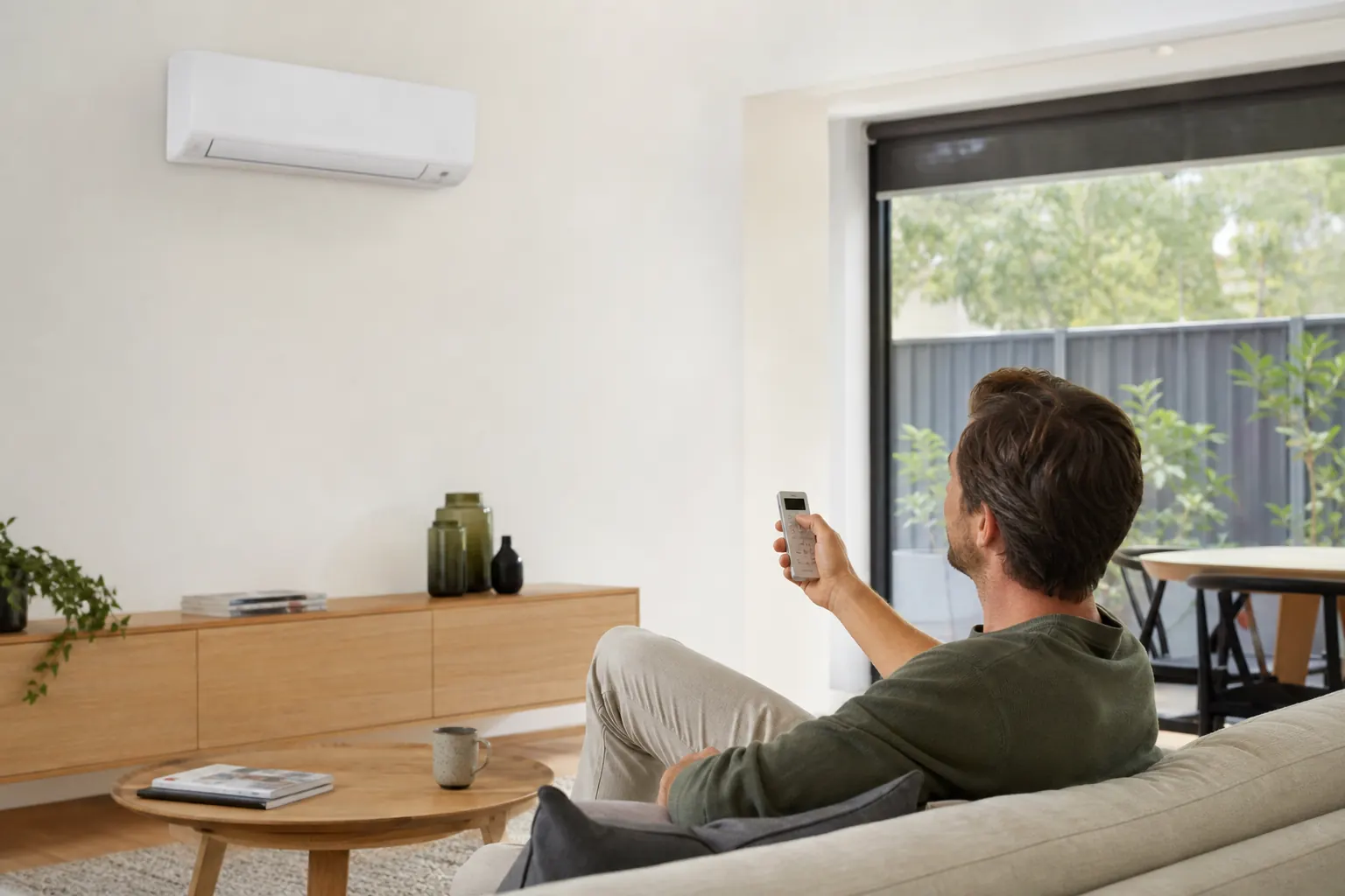 Melbourne homeowner adjusting a Daikin air conditioner for home comfort