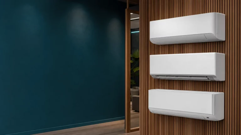 Three premium split-system air conditioners displayed for a Daikin, Fujitsu and Mitsubishi comparison