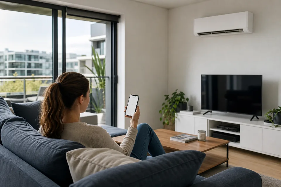 Homeowner controlling a Gree split system from a smartphone in a Melbourne apartment