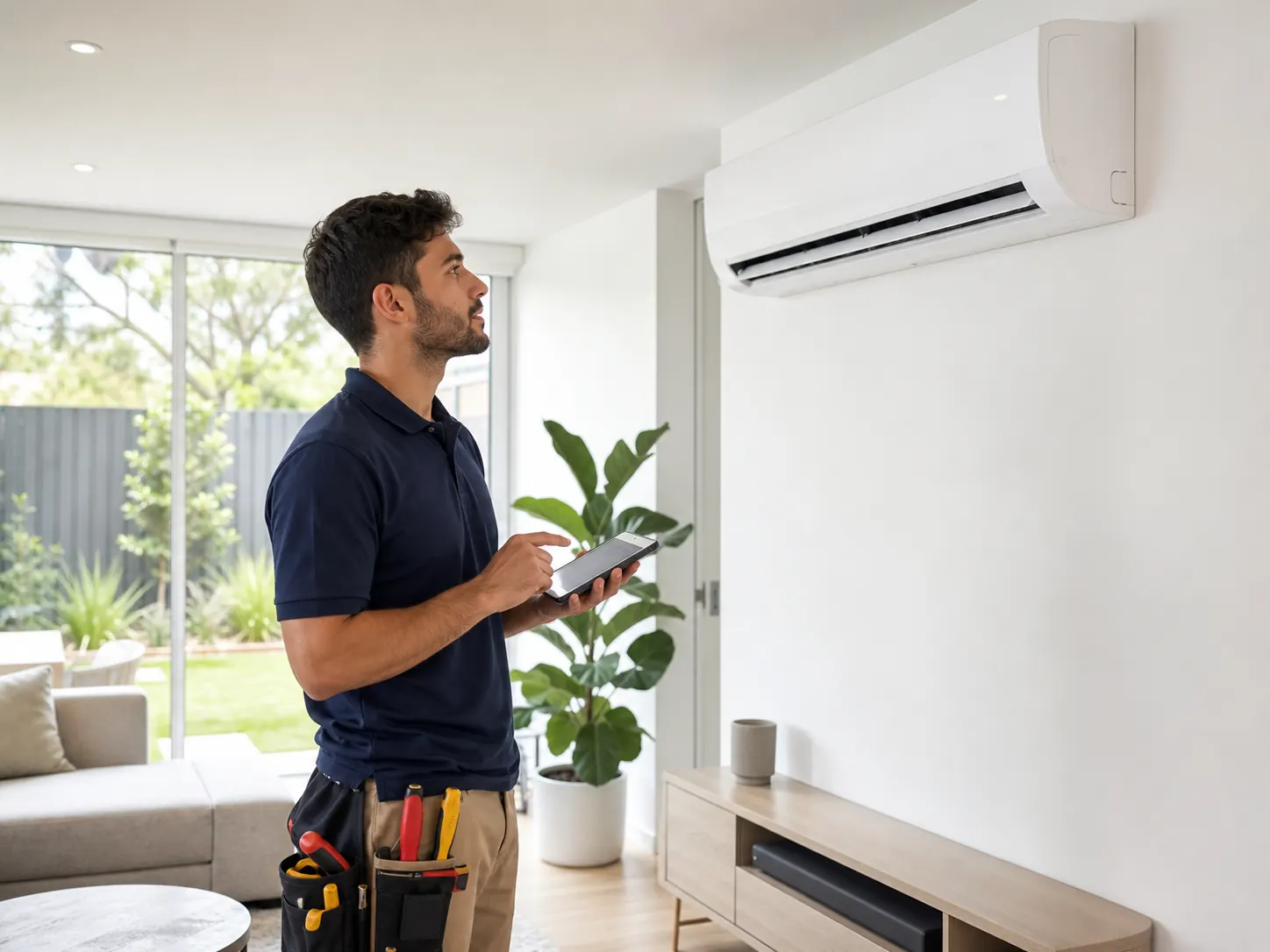Technician commissioning a Haier split system air conditioner in Melbourne