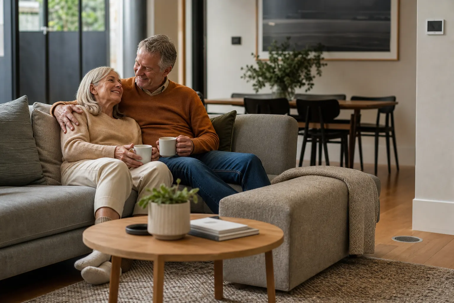 Melbourne couple enjoying Rinnai whole-home ducted heating comfort