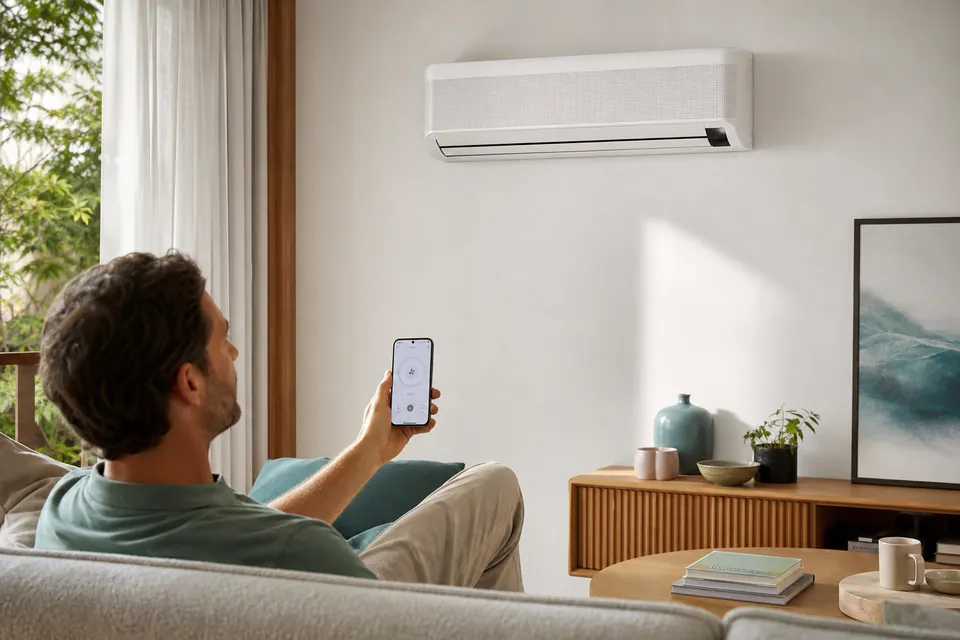 Homeowner controlling a AUX air conditioner from a smartphone