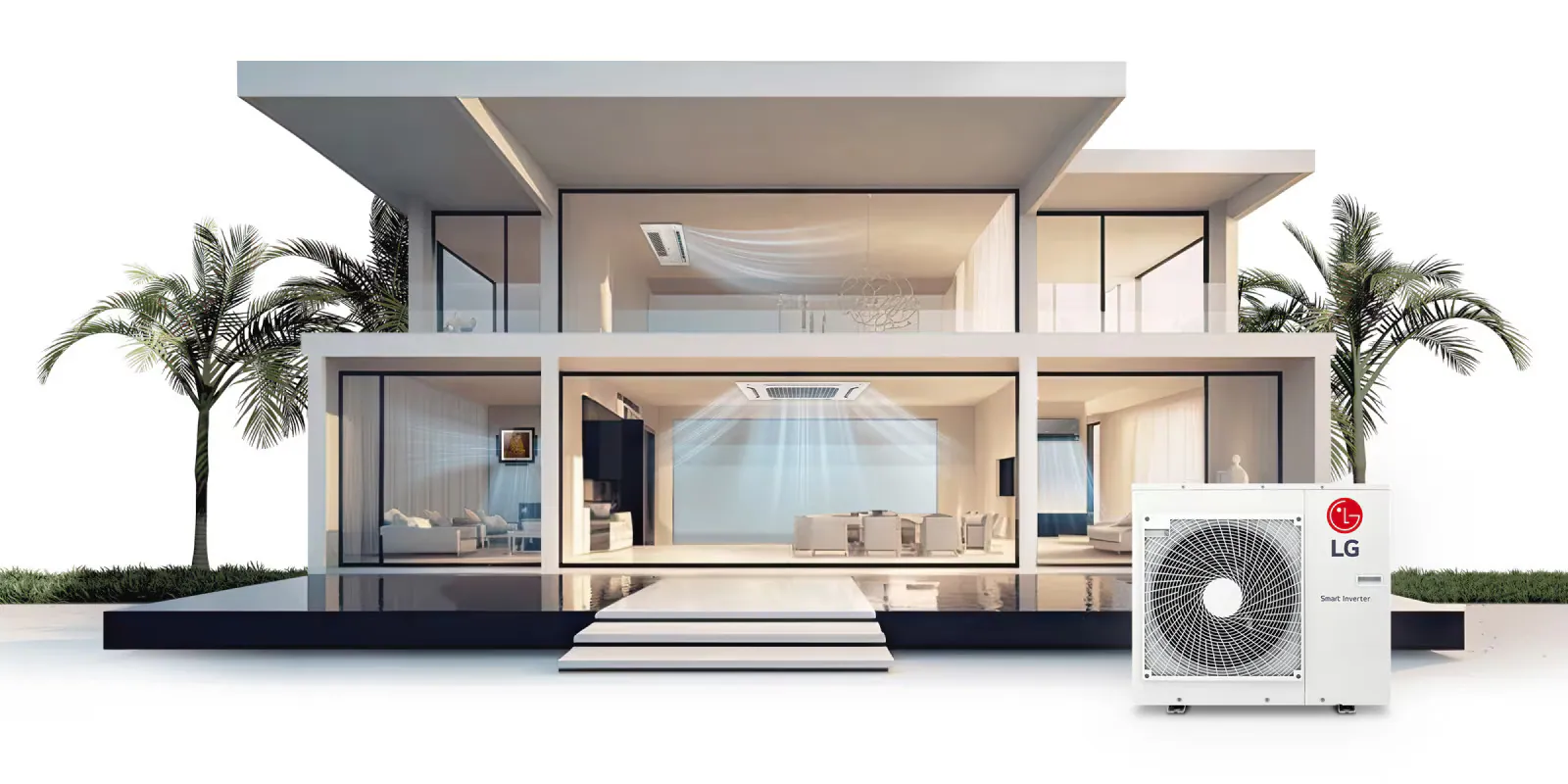 Multi-head split system air conditioner indoor units installed on a wall.